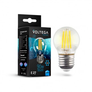 Лампа светодиодная филаментная Voltega E27 7W 4000K шар прозрачный VG10-G45E27cold9W-F 7139