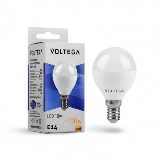 Лампа светодиодная Voltega E14 10W 2800K шар матовый VG2-G45E14warm10W 8453